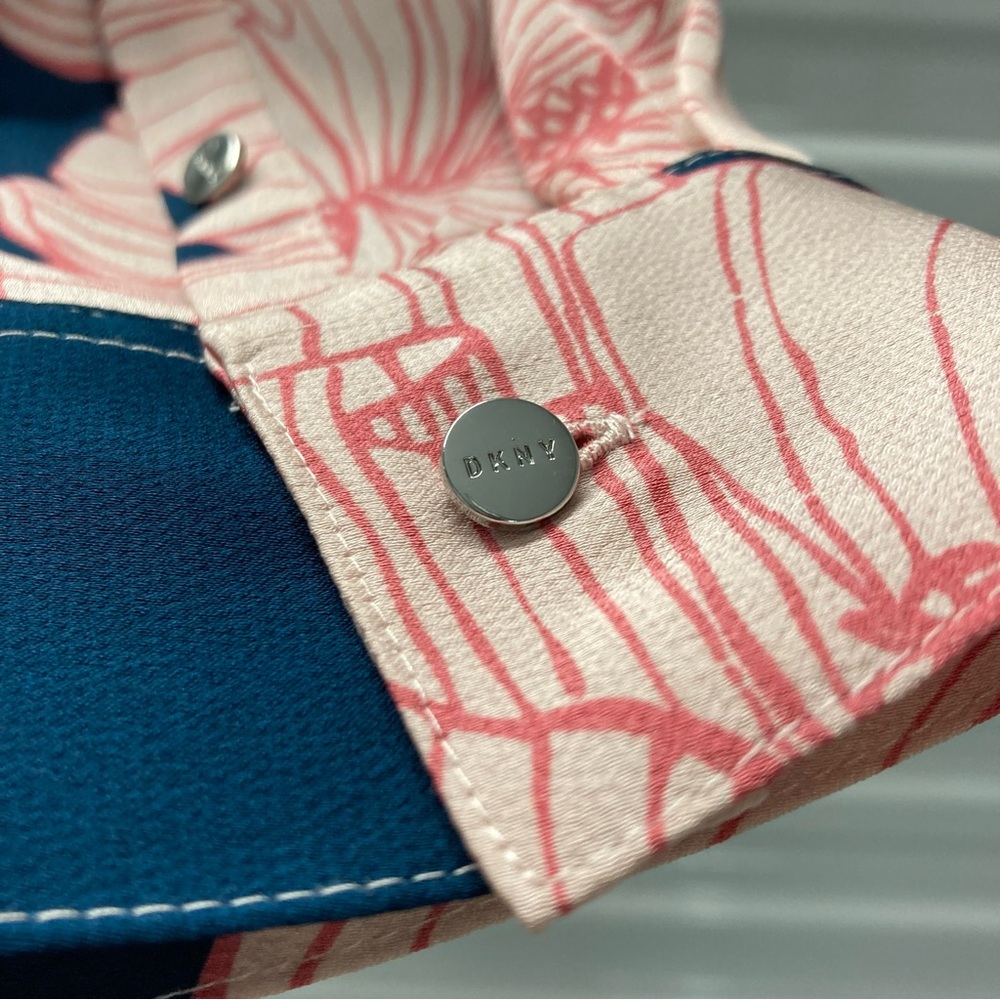 DKNY Women's Navy and Pink Floral Button Down Shirt - Picture 14 of 14